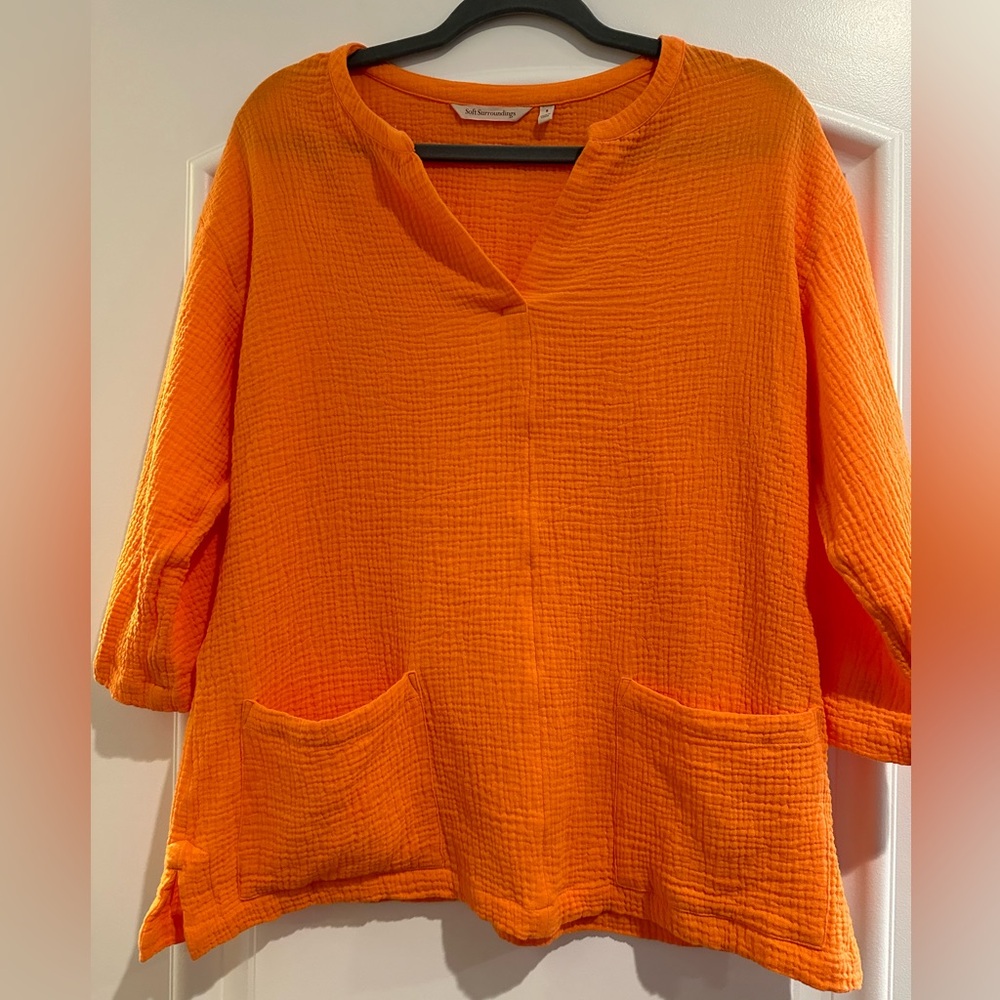 Soft Surroundings oversized orange 100% cotton top with pockets